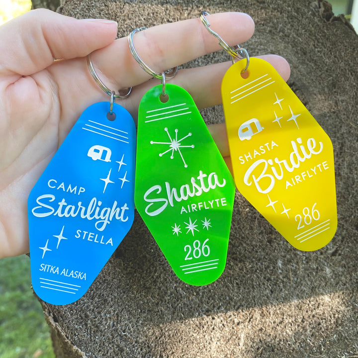 Camper Personalized Motel Keychain