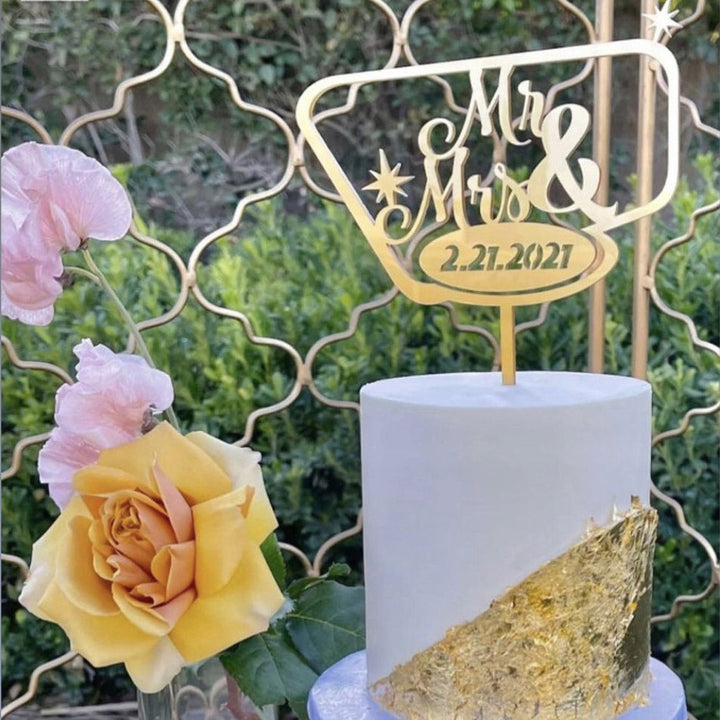 Mid Century Modern Mr & Mrs Wedding Cake Topper