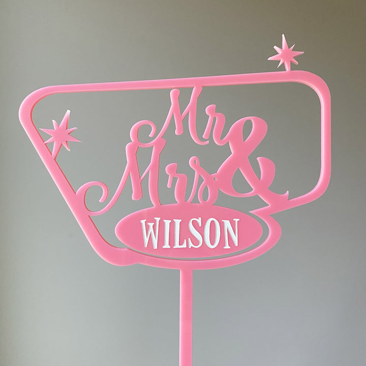 Mid Century Modern Mr & Mrs Wedding Cake Topper
